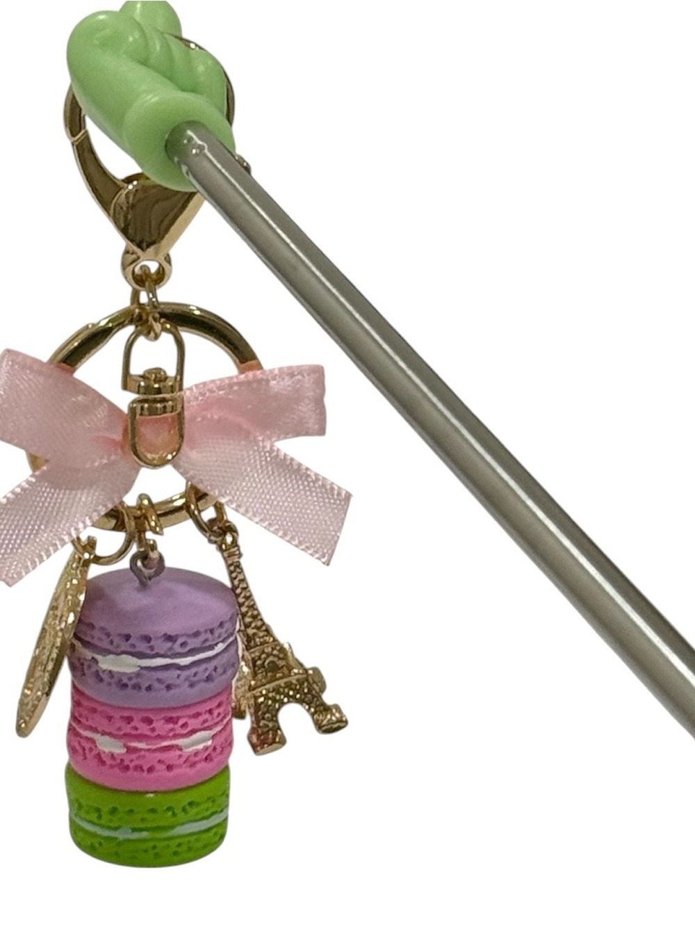 Macaron French keychain with Eiffel Tower charm and pink bow | Accessories - Picture 4 of 5